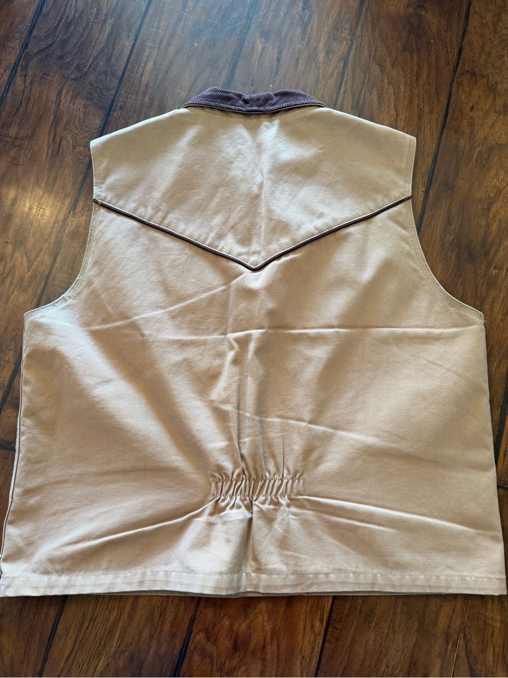 Khaki Work Vest with Brown Corduroy Collar - Picture 2 of 6